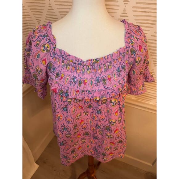 Ivy Jane Women’s Small Pink Floral Smocked Top - Picture 5 of 6
